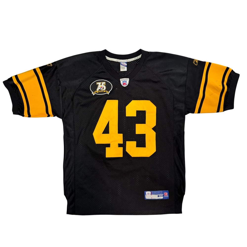 Reebok NFL Pittsburgh Steelers Troy Polamalu 43 Jersey 75th Season Patch Mens 50